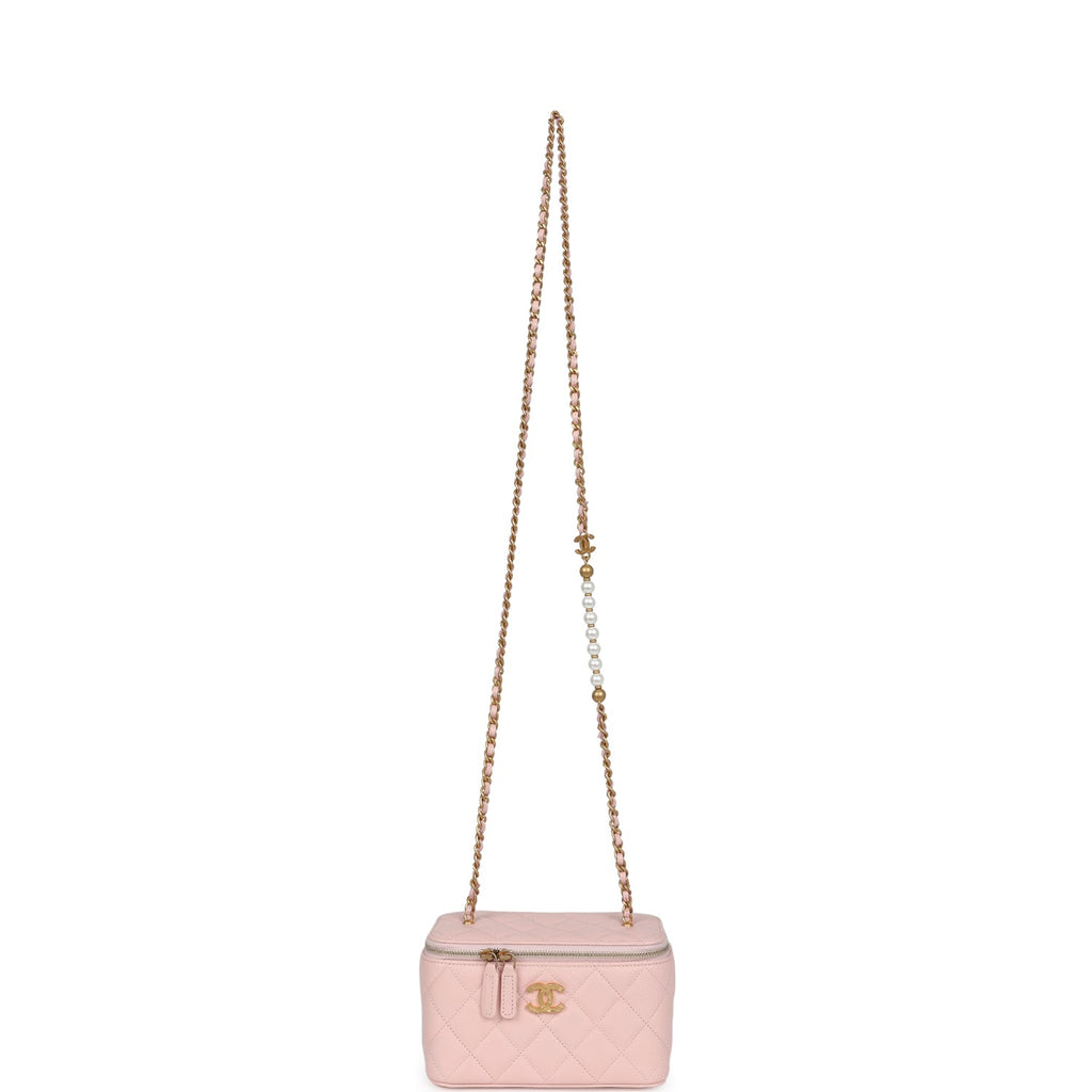 Chanel Small CC Vanity Case Light Pink Caviar Faux Pearls Brushed Gold Hardware - Image 8