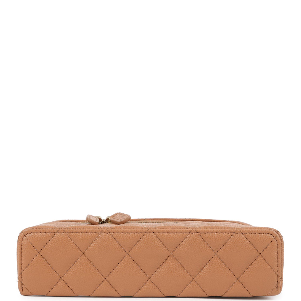 Chanel Top Handle Long Vanity Case with Chain Caramel Shiny Caviar Light Gold Hardware - Image 7