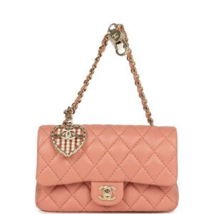 Chanel Nano Classic Double Flap Bag Charm Pink Lambskin Light Gold Hardware