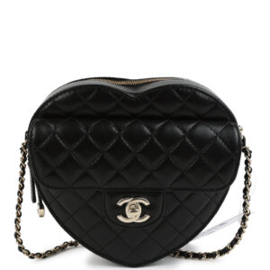 Chanel CC In Love Large Heart Bag with Chain Black Lambskin Light Gold Hardware