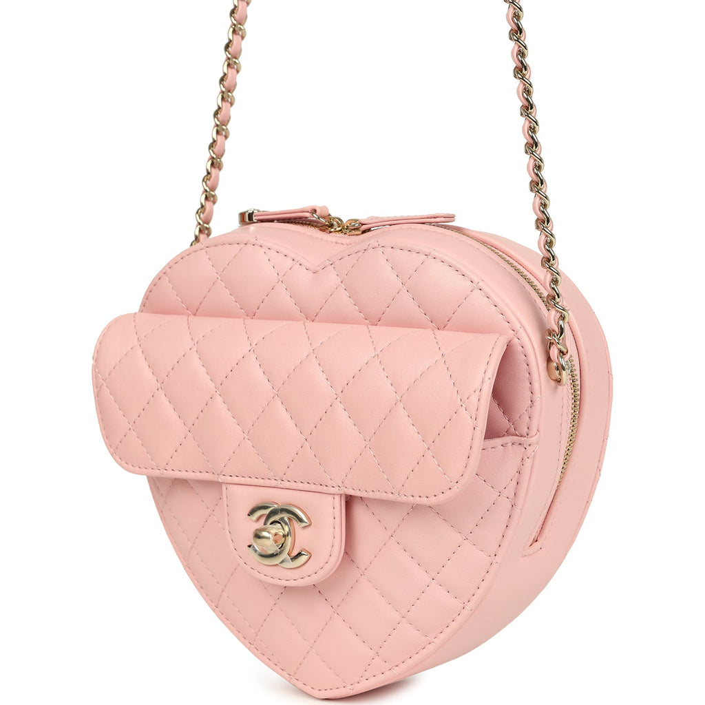 Chanel CC In Love Large Heart Bag with Chain Light Pink Lambskin Light Gold Hardware - Image 6
