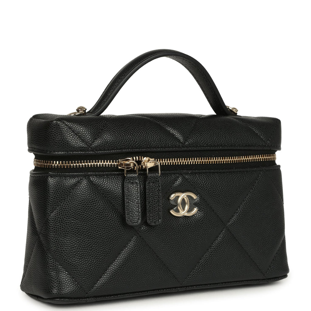 Chanel Top Handle Slim Vanity Case with Chain Black Shiny Caviar Light Gold Hardware - Image 3