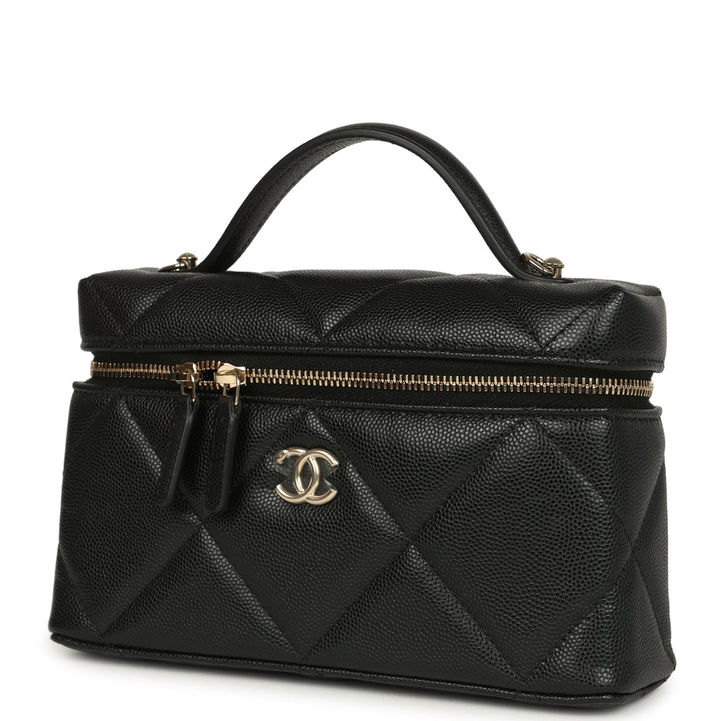 Chanel Top Handle Slim Vanity Case with Chain Black Shiny Caviar Light Gold Hardware - Image 6