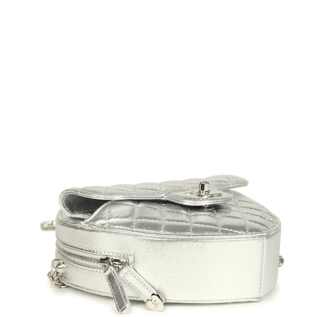 Chanel CC In Love Large Heart Bag with Chain Silver Metallic Lambskin Silver Hardware - Image 8