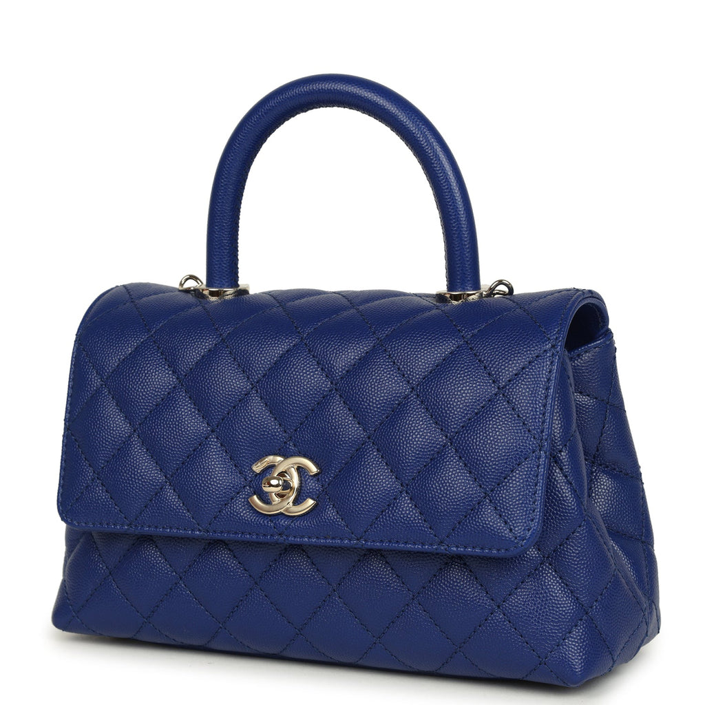 Chanel Small Coco Top Handle Flap Bag Dark Blue Shiny Caviar Light Gold Hardware - Image 6