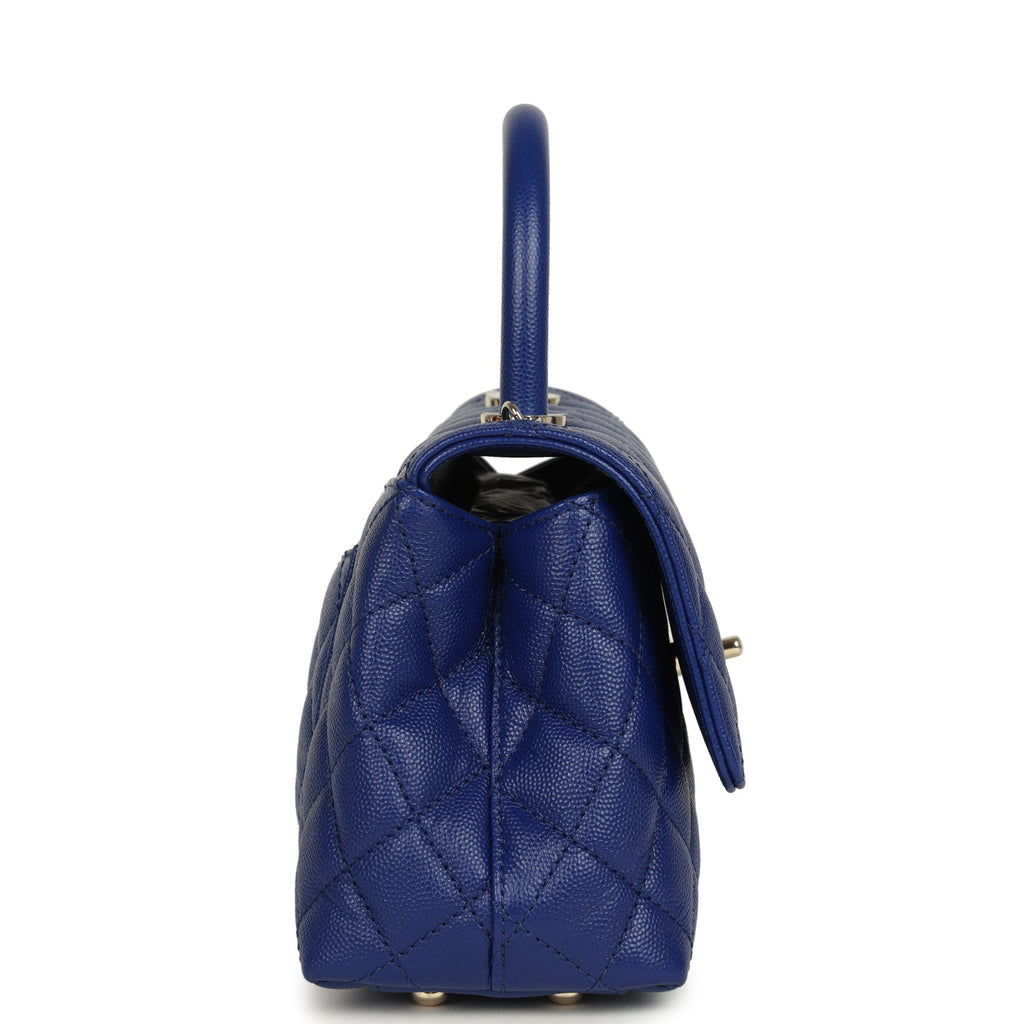 Chanel Small Coco Top Handle Flap Bag Dark Blue Shiny Caviar Light Gold Hardware - Image 4