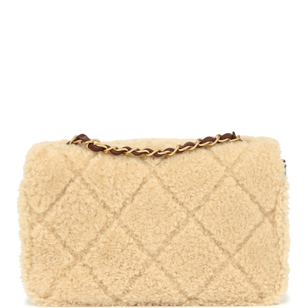 Chanel Medium Shearling Flap Bag Dark Brown Lambskin and Beige Shearling Brushed Gold Hardware - Image 5