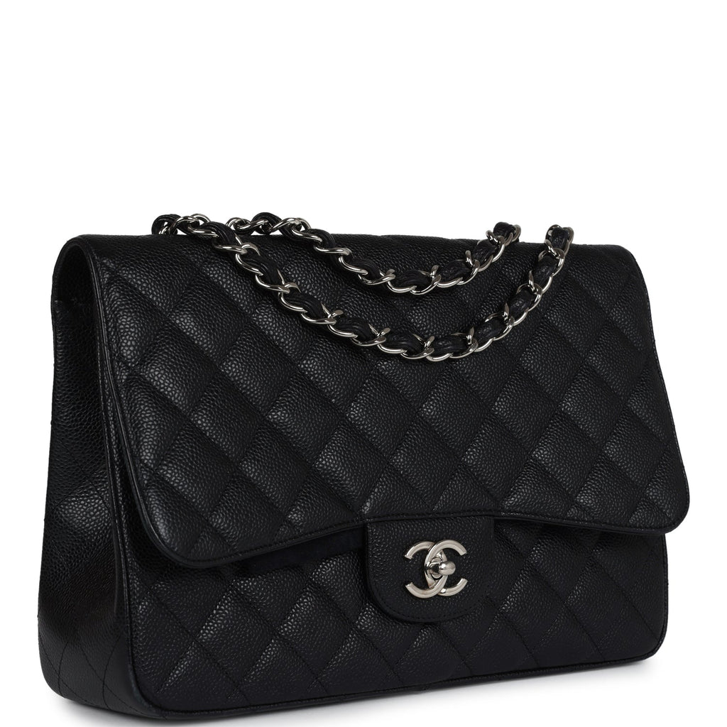 Pre-owned Chanel Jumbo Classic Single Flap Bag Black Caviar Silver Hardware - Image 3