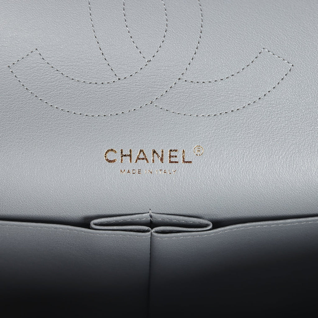 Chanel Jumbo Classic Double Flap Bag Light Grey Shiny Caviar Light Gold Hardware - Image 9
