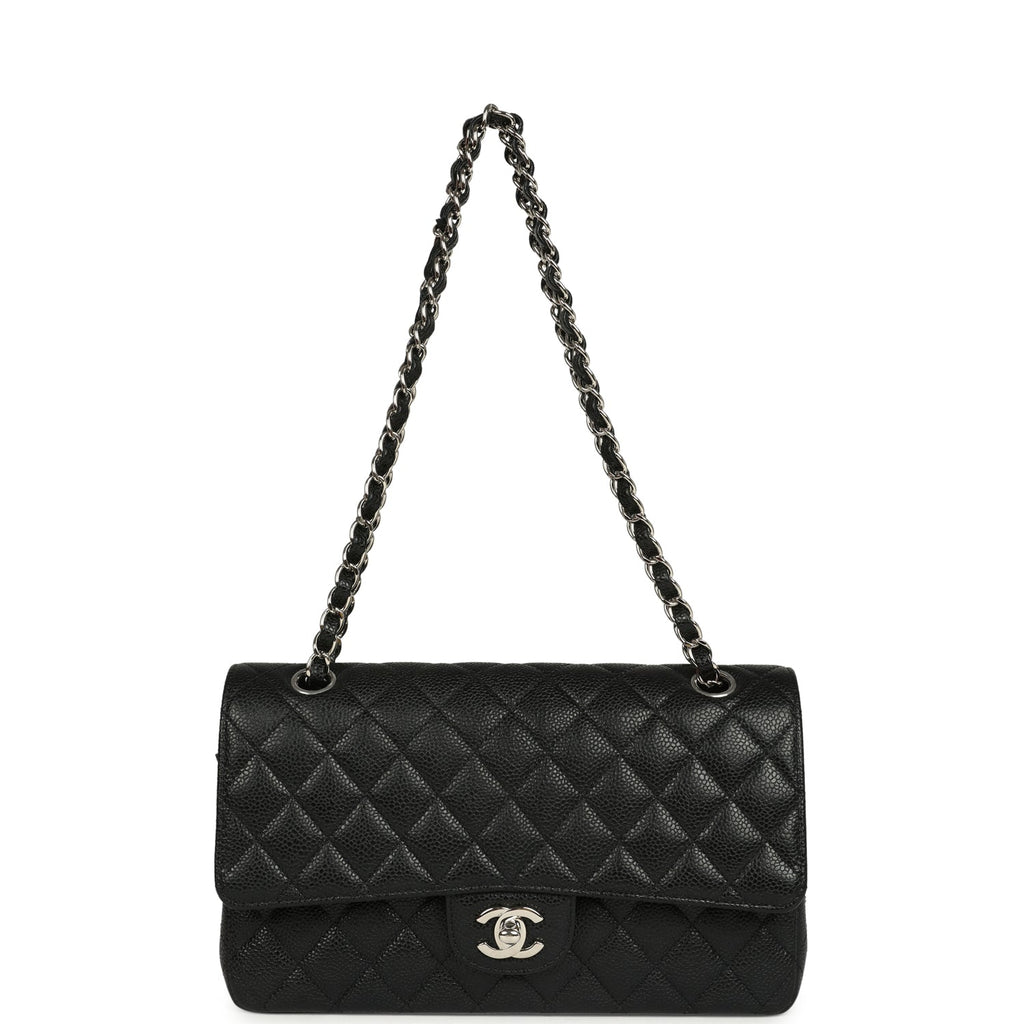 Pre-owned Chanel Medium Classic Double Flap Black Caviar Silver Hardware - Image 8
