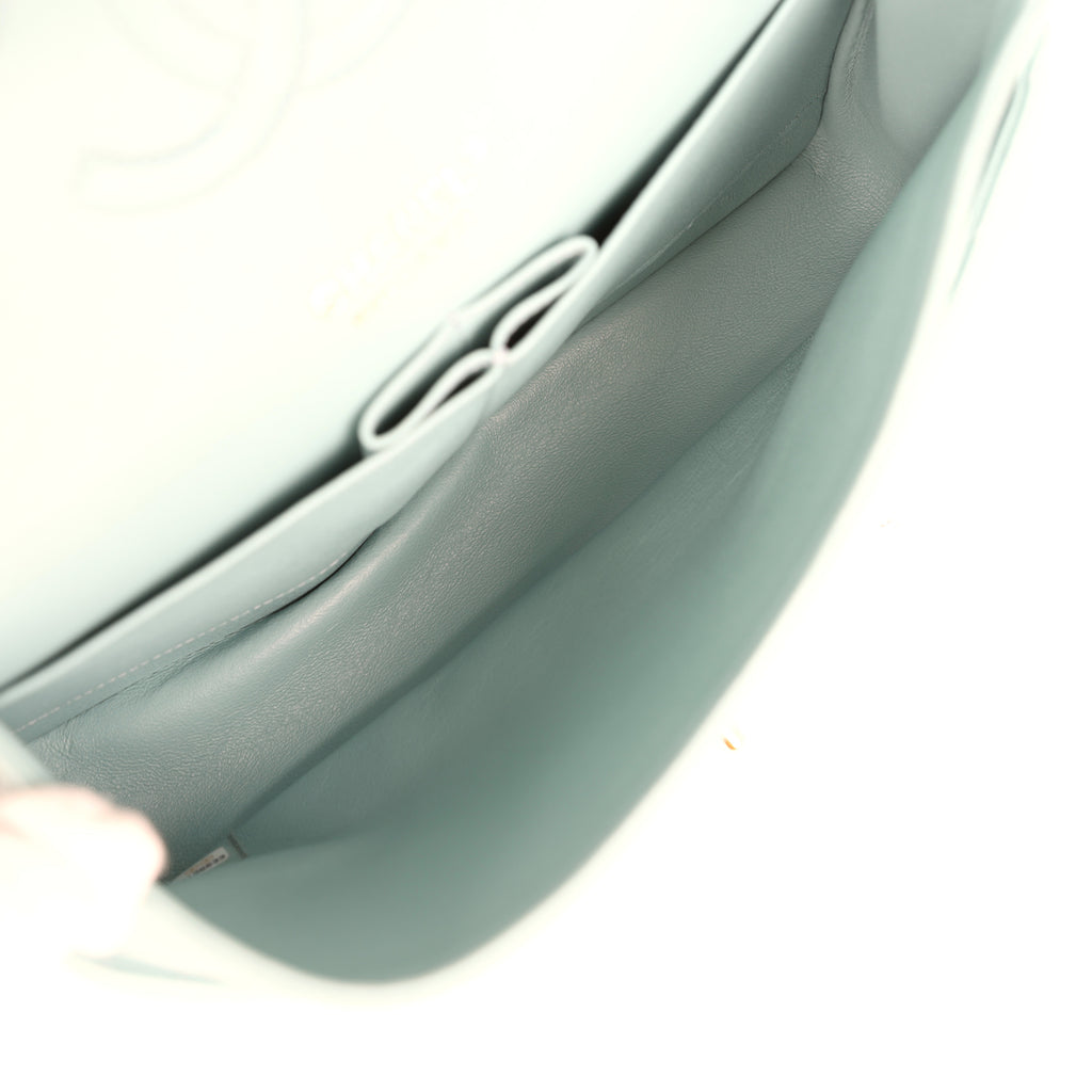 Pre-owned Chanel Medium Classic Double Flap Bag Light Blue Caviar Silver Hardware - Image 10