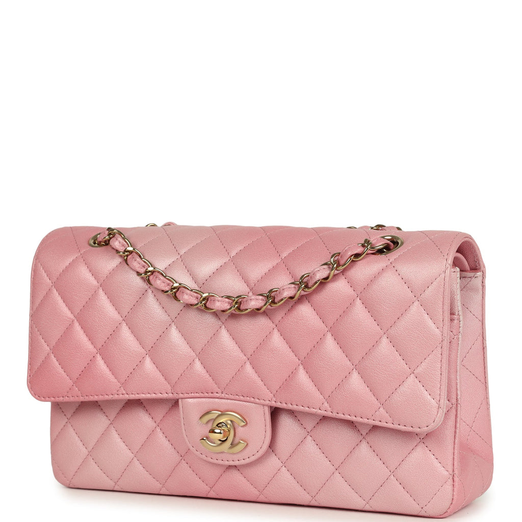 Pre-owned Chanel Medium Classic Double Flap Bag Pink Iridescent Ombre Goatskin Light Gold Hardware - Image 6