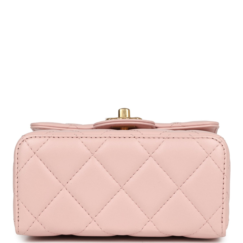 Chanel Mini Square Top Handle Flap Light Pink Lambskin Antique Gold Hardware - Image 7