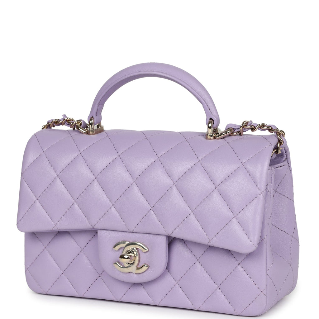 Chanel Mini Rectangular Flap Bag with Top Handle Lilac Lambskin Light Gold Hardware - Image 6