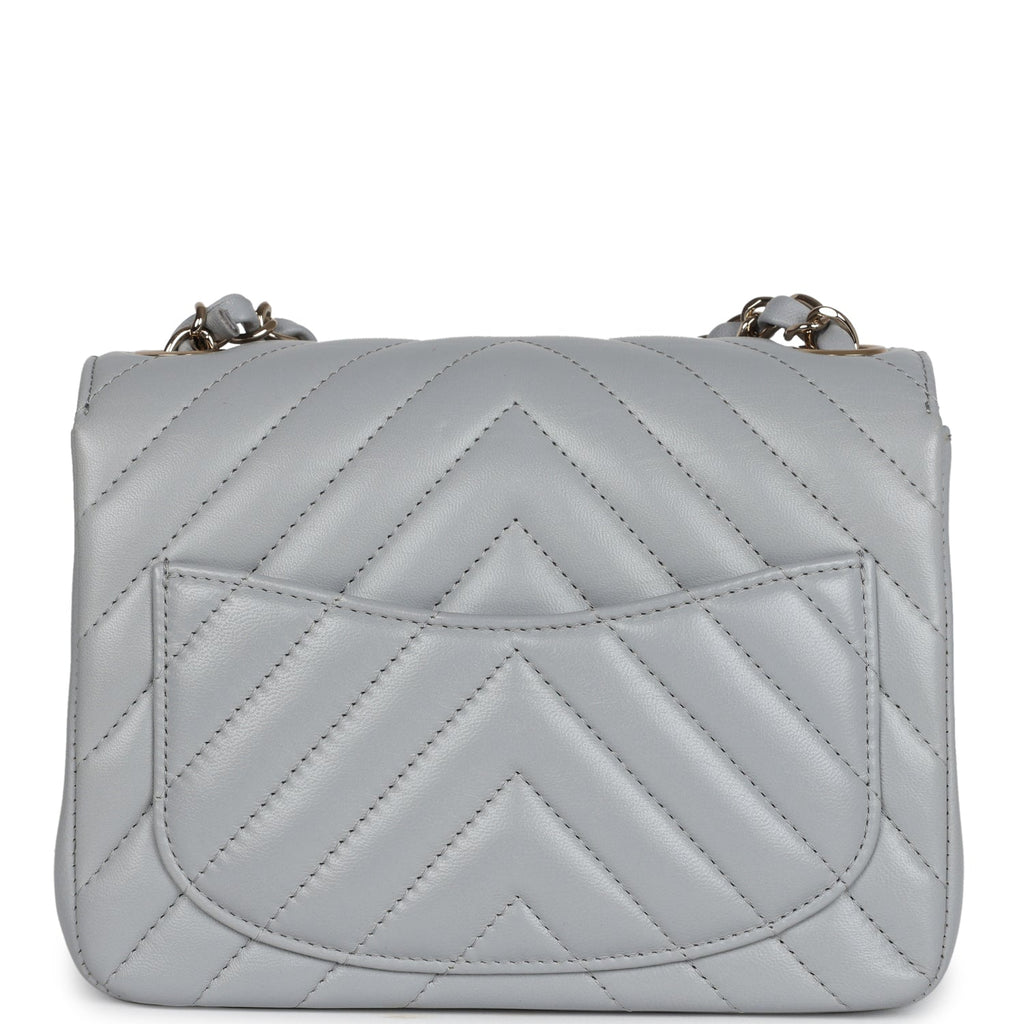 Chanel Mini Chevron Square Flap Bag Light Grey Lambskin Light Gold Hardware - Image 6