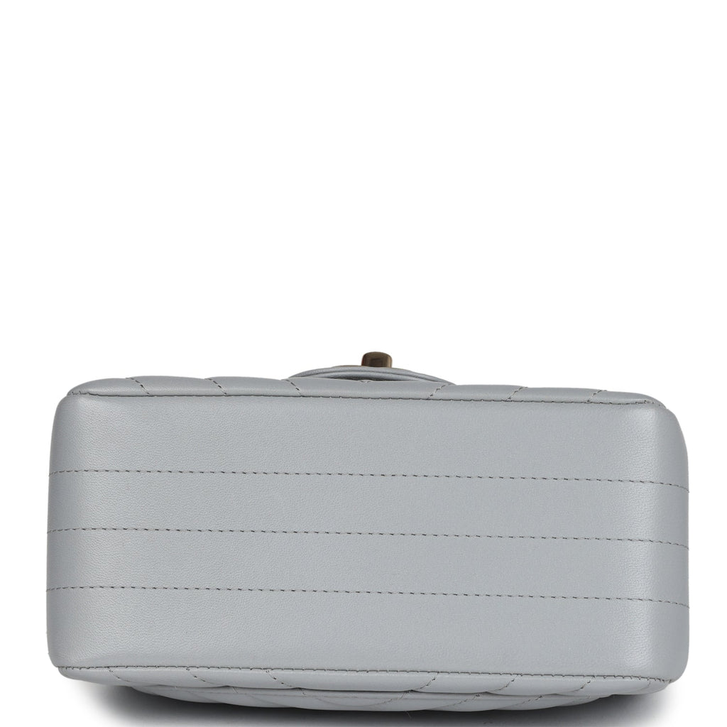 Chanel Mini Chevron Square Flap Bag Light Grey Lambskin Light Gold Hardware - Image 7