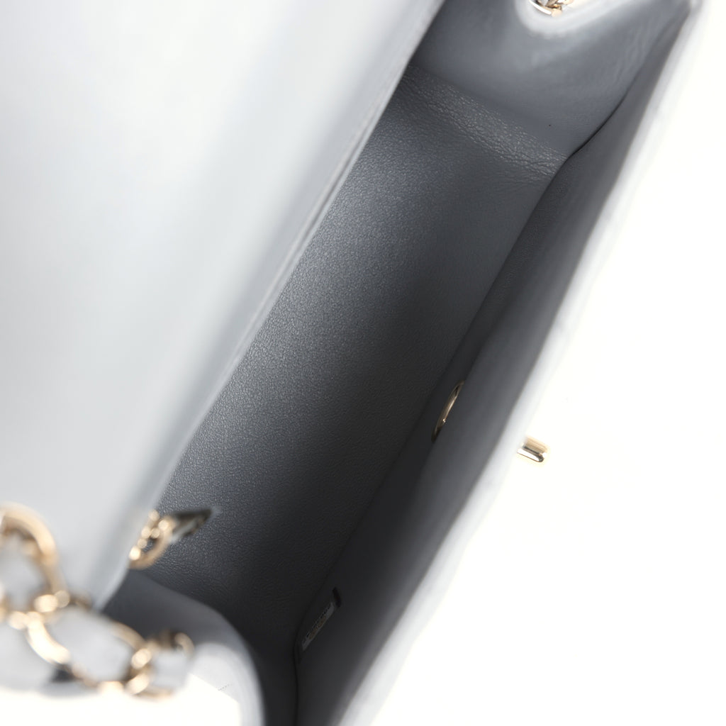 Chanel Mini Chevron Square Flap Bag Light Grey Lambskin Light Gold Hardware - Image 9