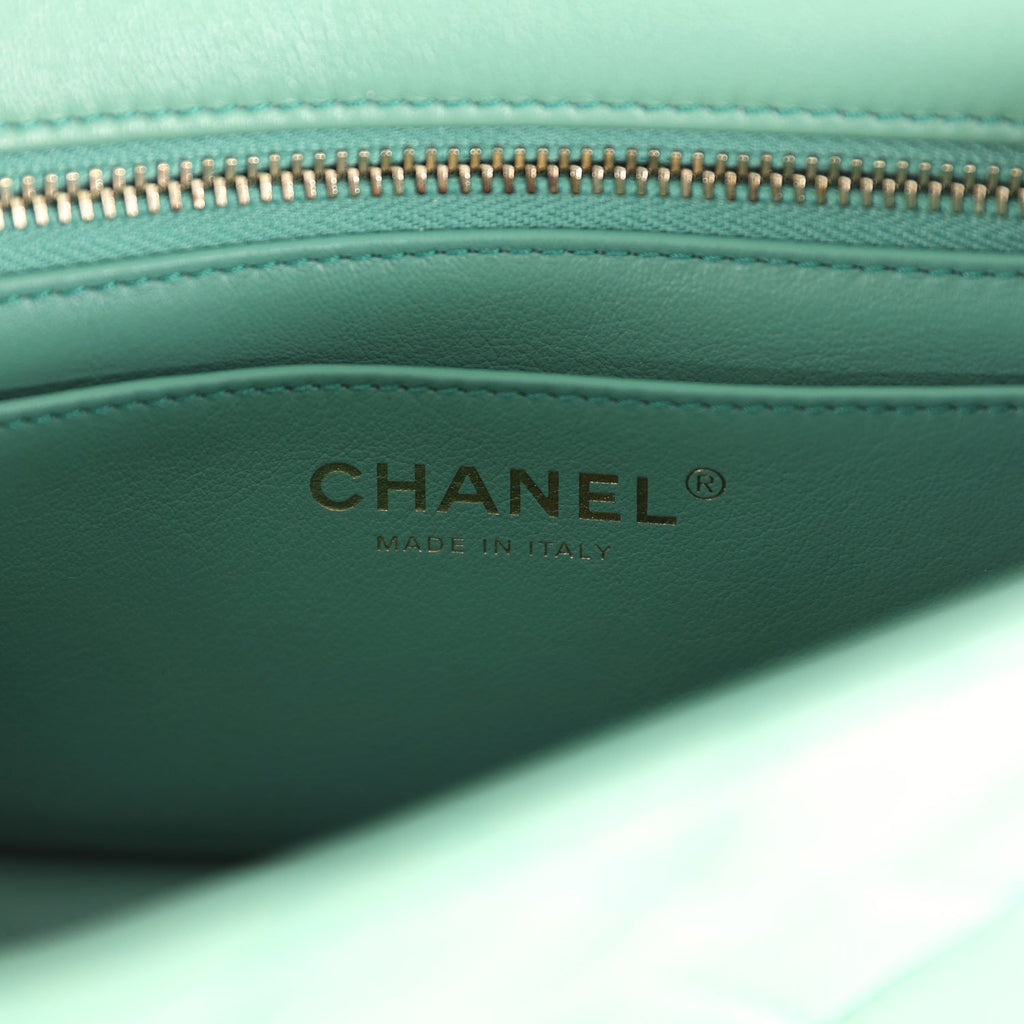 Chanel Mini Square Pearl Crush Flap Bag Green Lambskin Antique Gold Hardware - Image 11