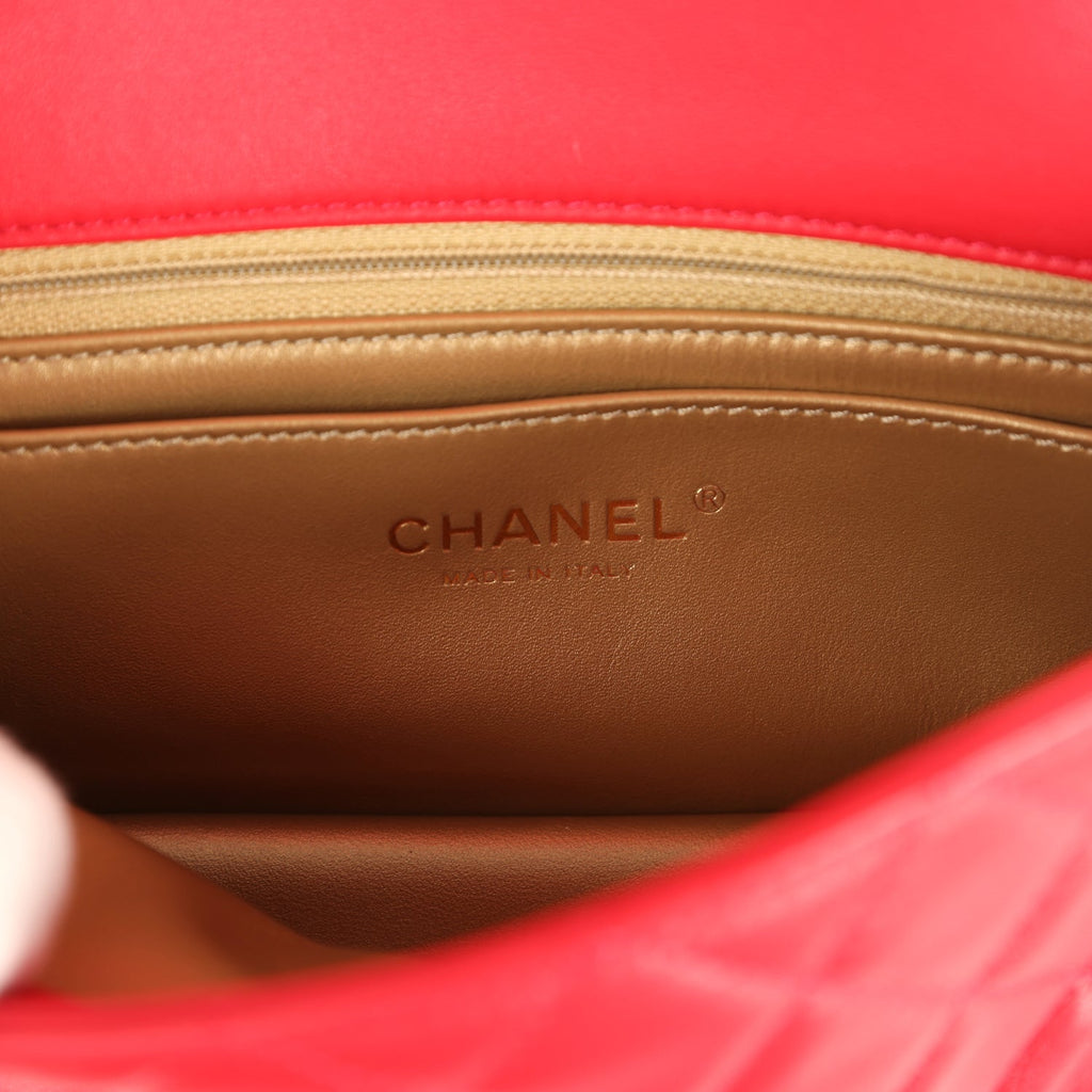Pre-owned Chanel Mini Pearl Crush Rectangular Flap Bag Red Lambskin Brushed Gold Hardware - Image 11