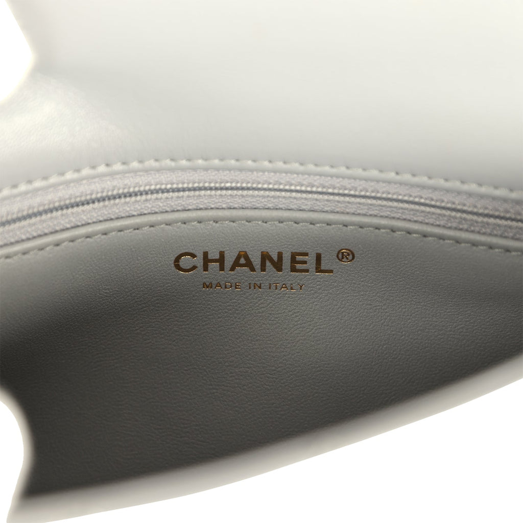 Pre-owned Chanel Mini CC Rectangular Flap Bag with Top Handle Light Grey Lambskin Gold Hardware - Image 10