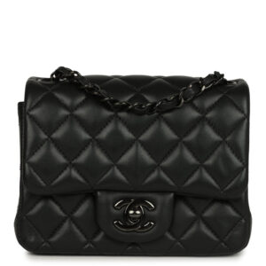 Pre-owned Chanel Mini Classic Square Flap Bag So Black Lambskin Black Hardware