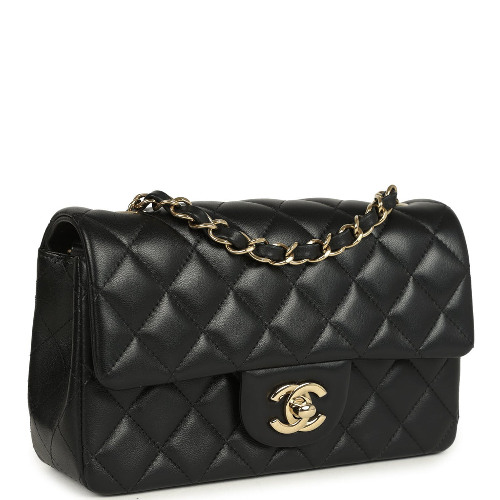 Pre-owned Chanel Mini Classic Rectangular Flap Bag Black Lambskin Light Gold Hardware - Image 3