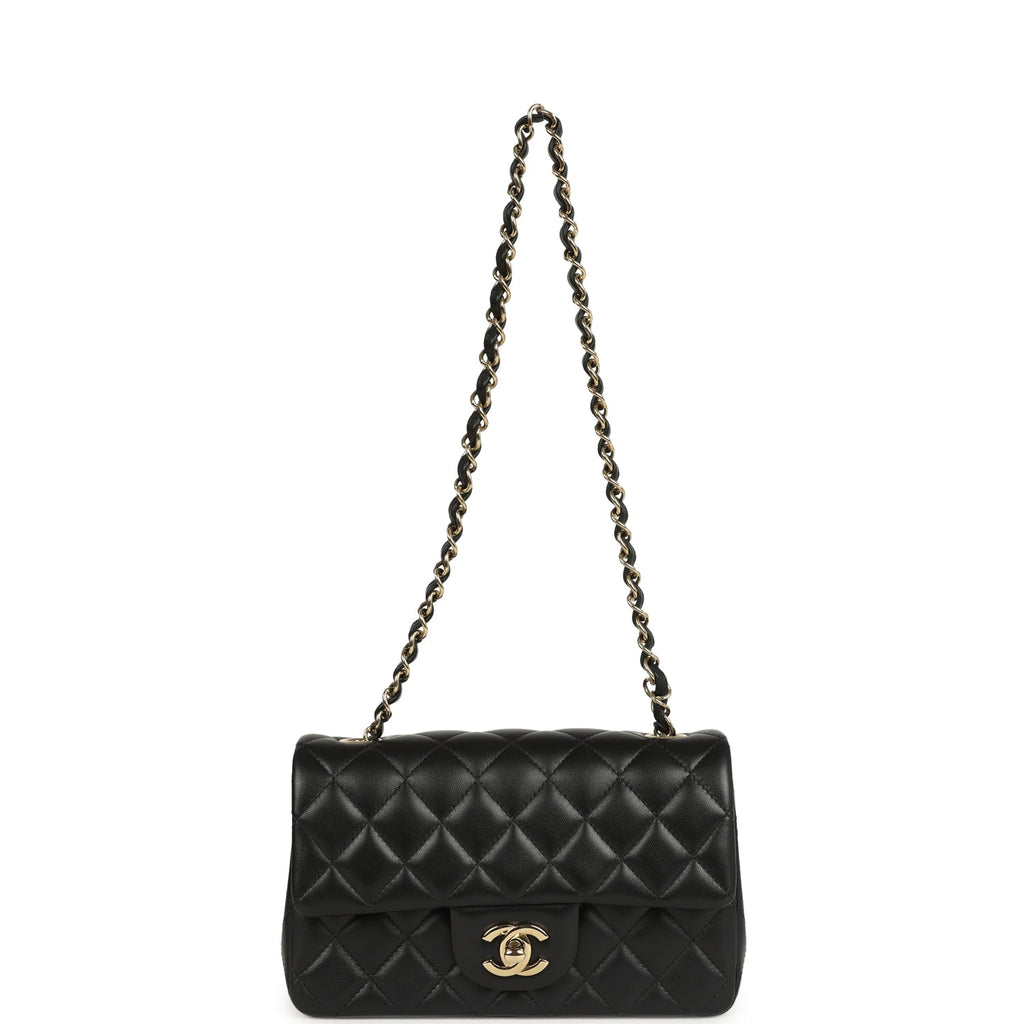 Pre-owned Chanel Mini Classic Rectangular Flap Bag Black Lambskin Light Gold Hardware - Image 8