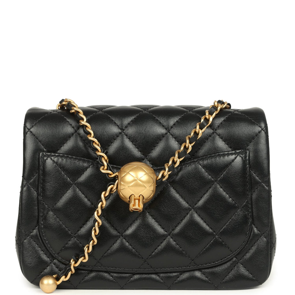 Chanel Mini Pearl Crush Square Flap Bag Black Shiny Lambskin Brushed Gold Hardware - Image 5