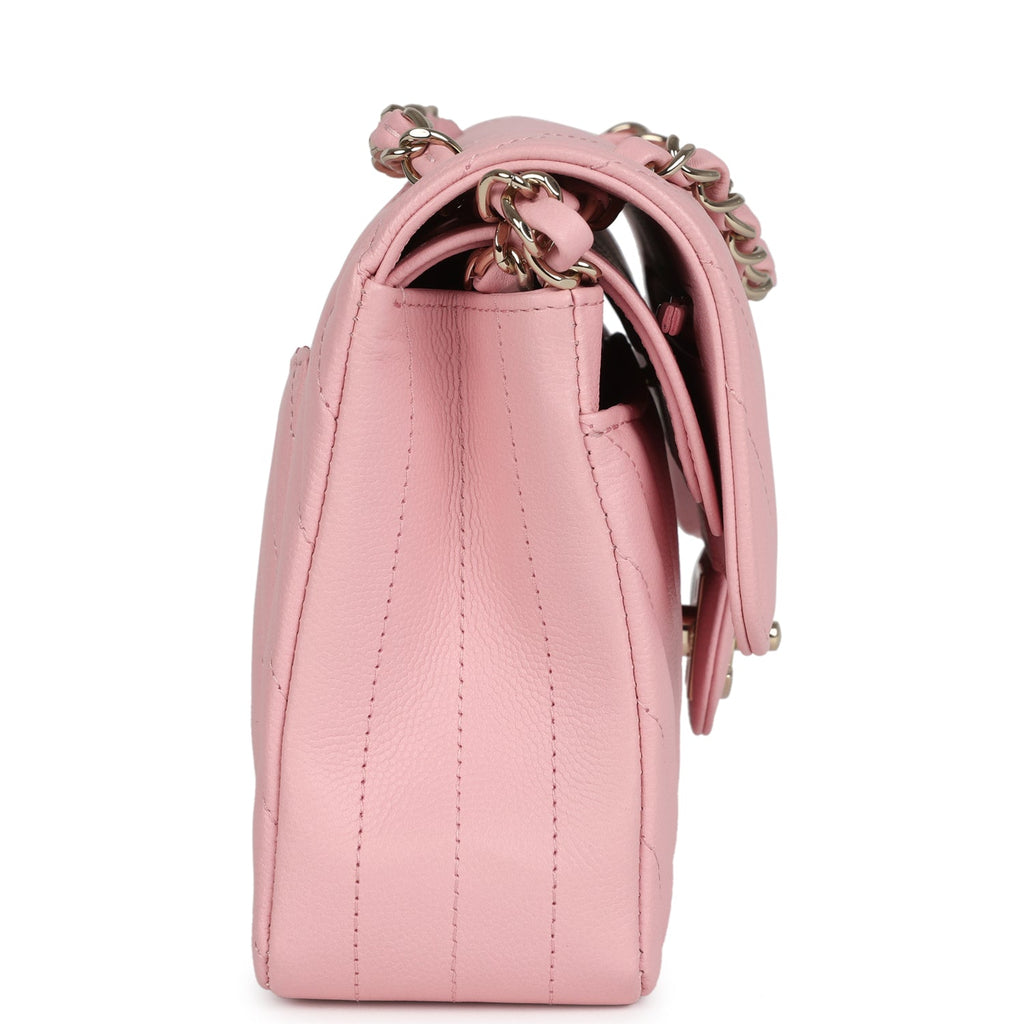 Chanel Small Classic Double Flap Bag Light Pink Chevron Caviar Light Gold Hardware - Image 4