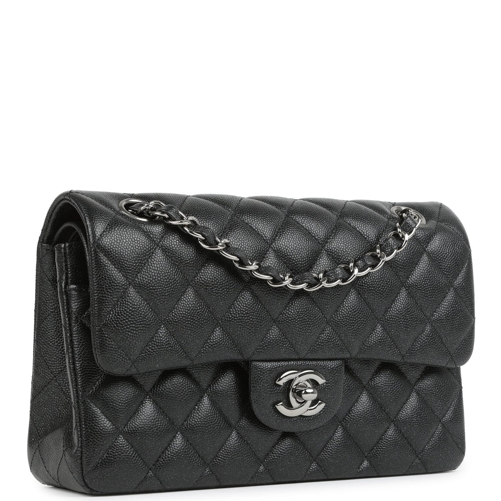 Pre-owned Chanel Small Classic Double Flap Bag Black Iridescent Caviar Ruthenium Hardware - Image 3