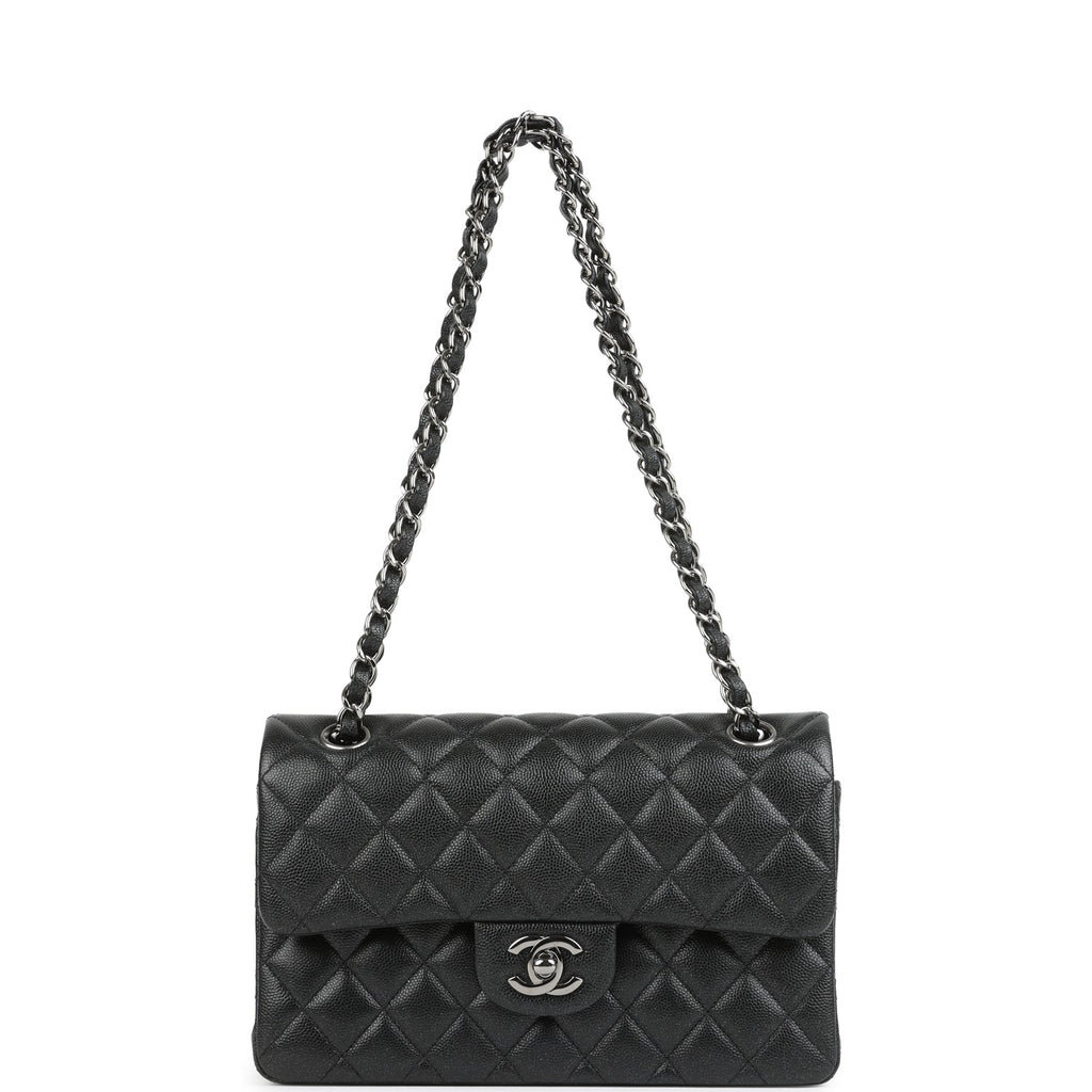 Pre-owned Chanel Small Classic Double Flap Bag Black Iridescent Caviar Ruthenium Hardware - Image 8