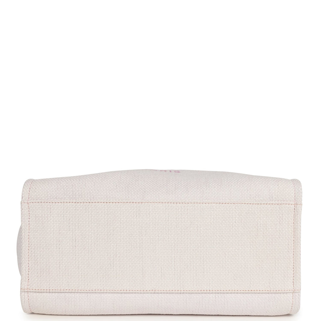 Pre-owned Chanel Medium Deauville Shopping Tote Light Pink Raffia and Canvas Silver Hardware - Image 7