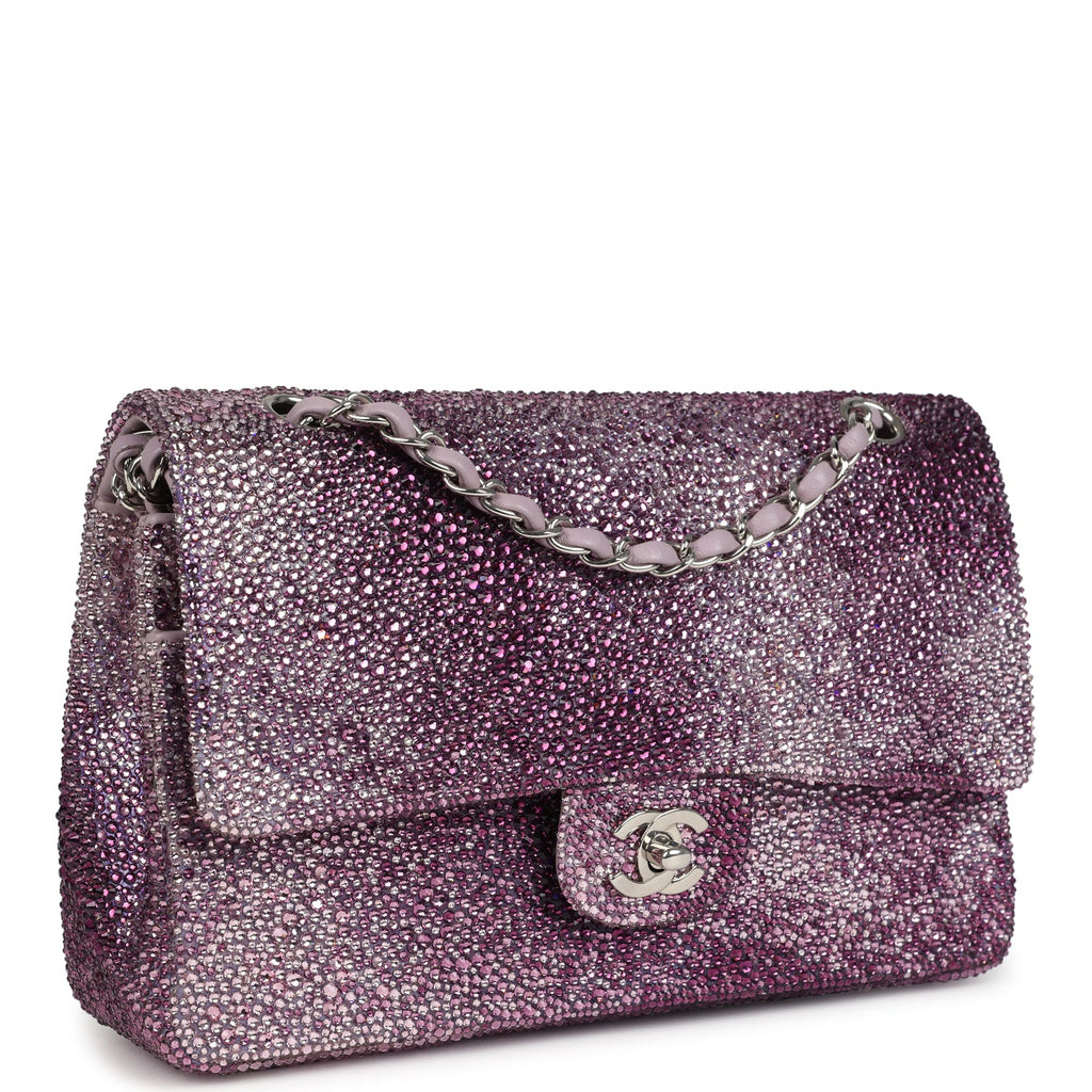 Custom Swarovski Crystal Vintage Chanel Medium Classic Double Flap Purple Lambskin Silver Hardware - Image 3