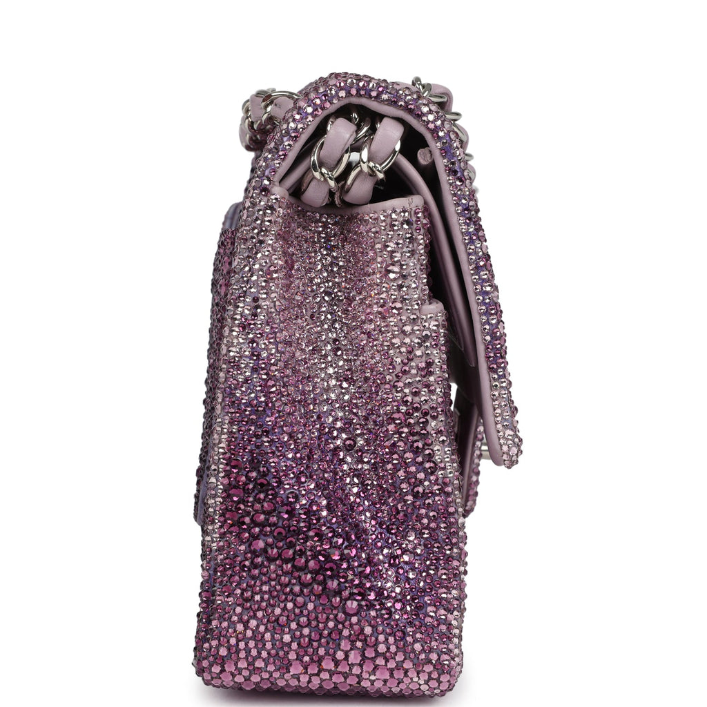 Custom Swarovski Crystal Vintage Chanel Medium Classic Double Flap Purple Lambskin Silver Hardware - Image 4