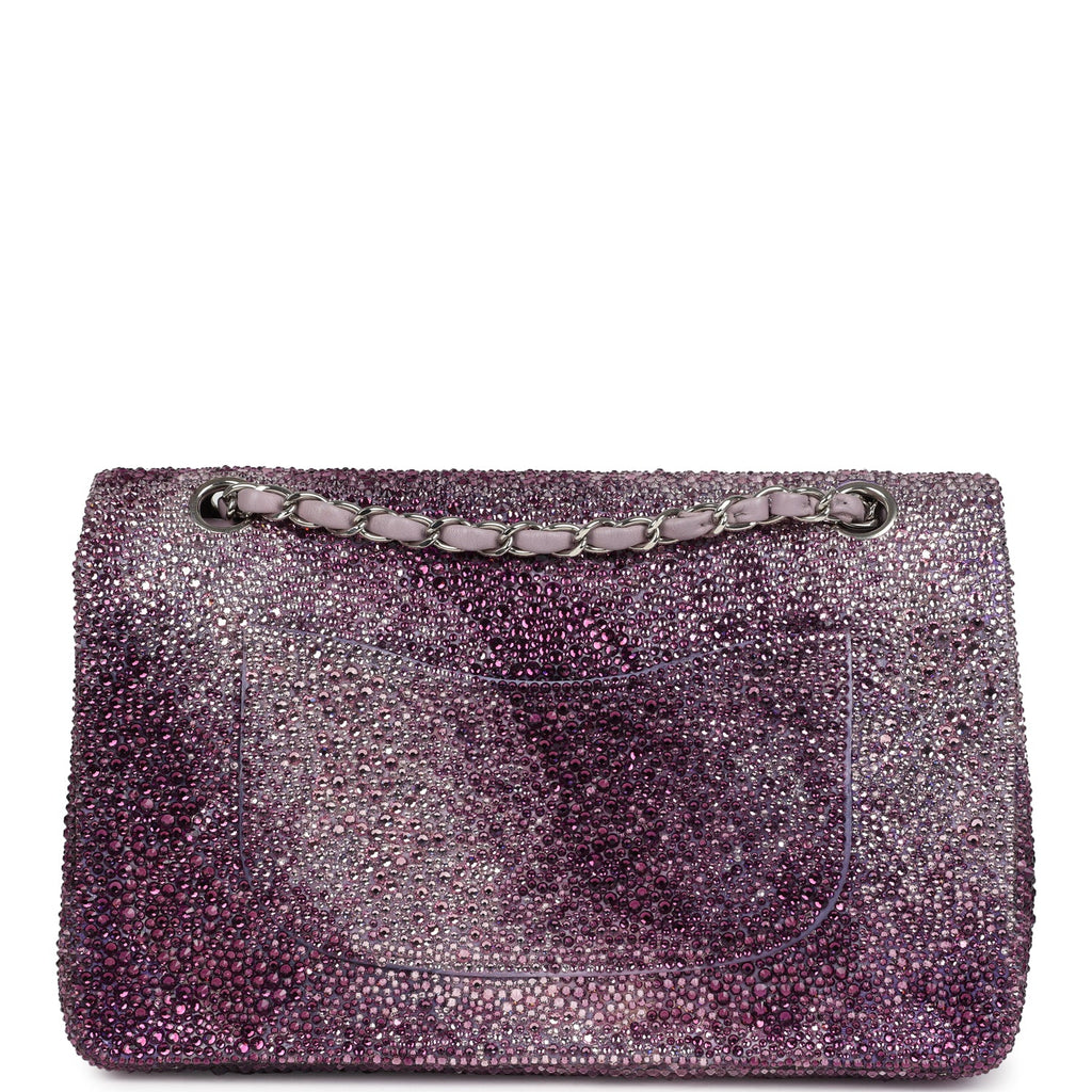 Custom Swarovski Crystal Vintage Chanel Medium Classic Double Flap Purple Lambskin Silver Hardware - Image 5
