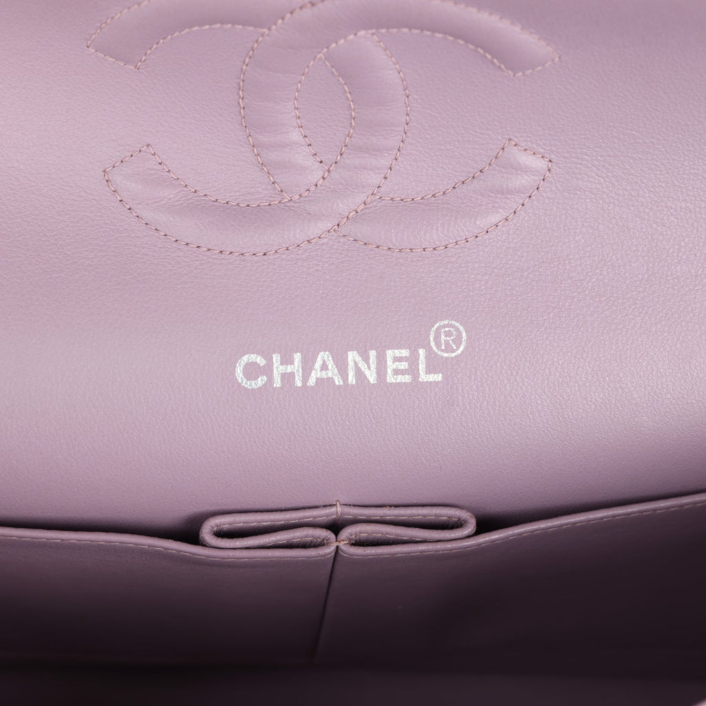 Custom Swarovski Crystal Vintage Chanel Medium Classic Double Flap Purple Lambskin Silver Hardware - Image 9