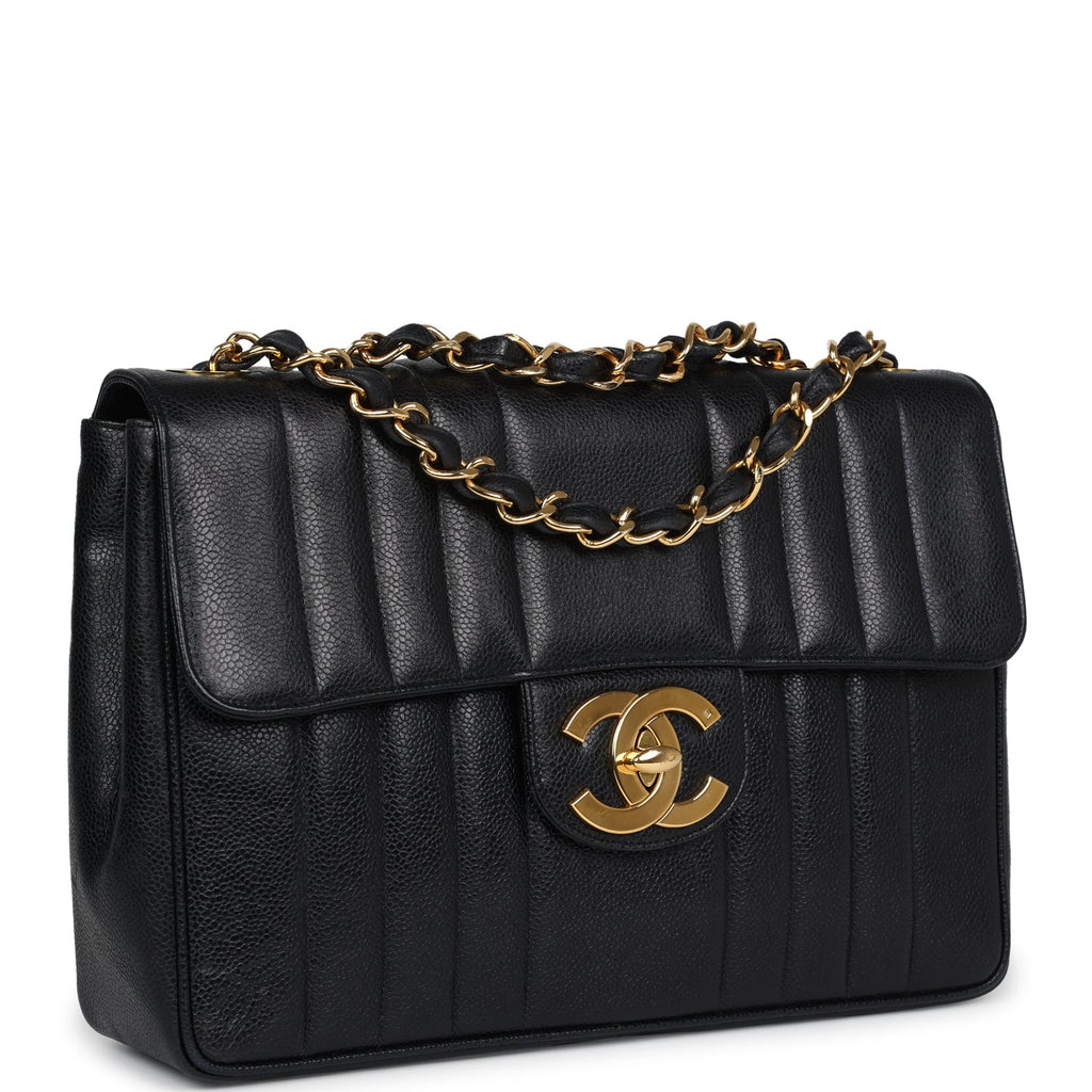 Vintage Chanel XL Jumbo Classic Mademoiselle Vertical Flap Black Caviar Gold Hardware - Image 3