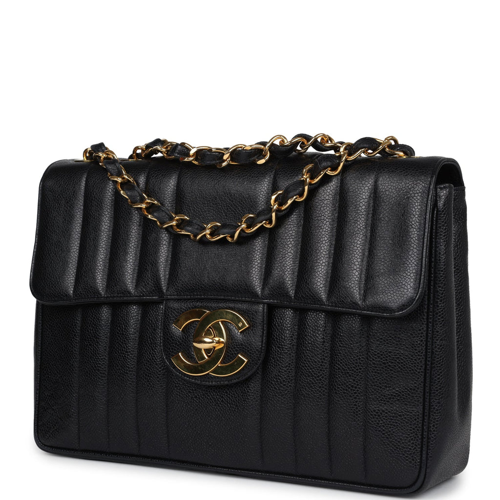 Vintage Chanel XL Jumbo Classic Mademoiselle Vertical Flap Black Caviar Gold Hardware - Image 5