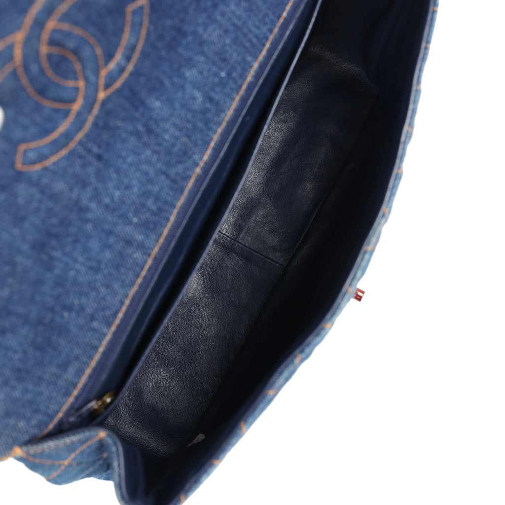 Vintage Chanel Jumbo Classic Single Flap Bag Blue Denim Tortoiseshell Bakelite Hardware - Image 9