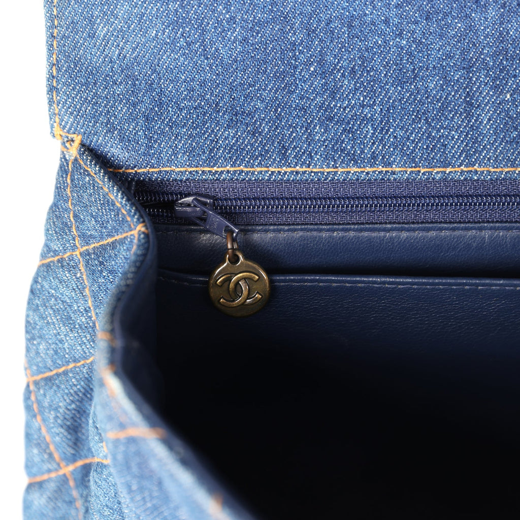 Vintage Chanel Jumbo Classic Single Flap Bag Blue Denim Tortoiseshell Bakelite Hardware - Image 11