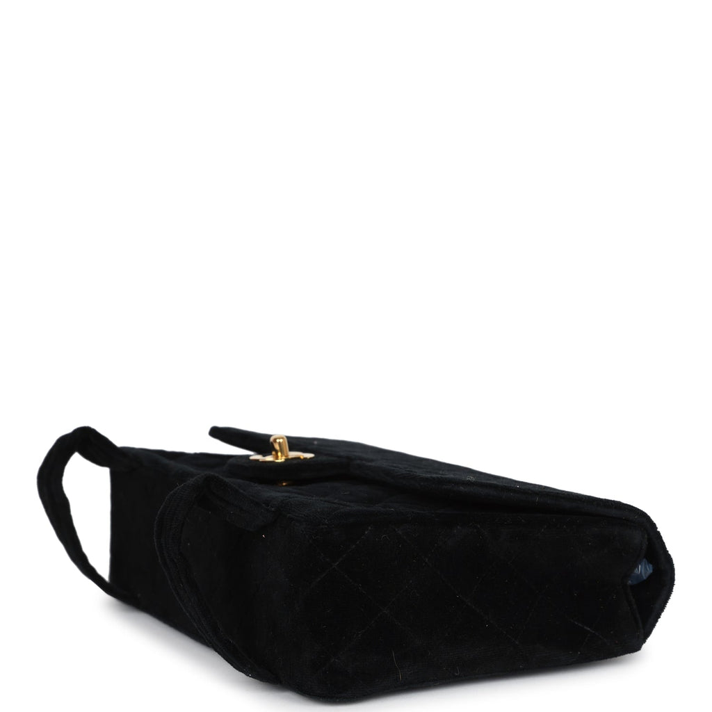 Vintage Chanel Medium Single Flap Bag with Magazine Holder Black Velvet Gold Hardware - Image 8