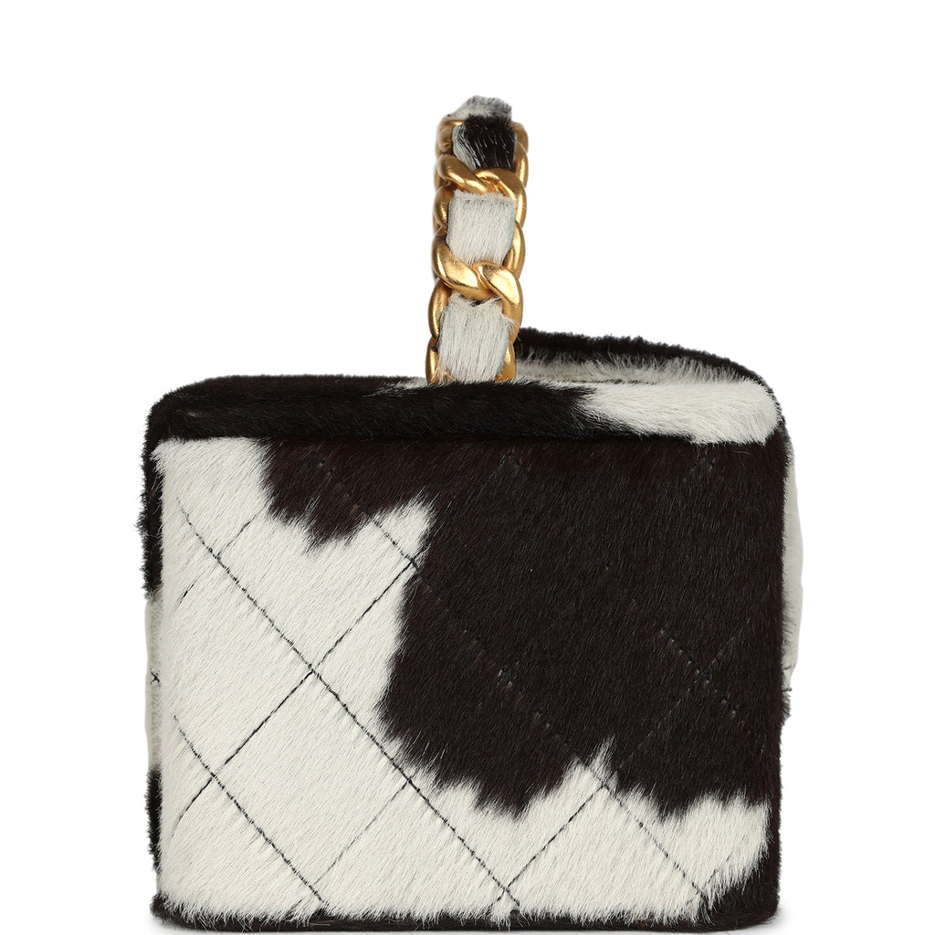 Vintage Chanel Square Vanity Box Brown and White Cow Print Pony Hair Antique Gold Hardware - Image 4