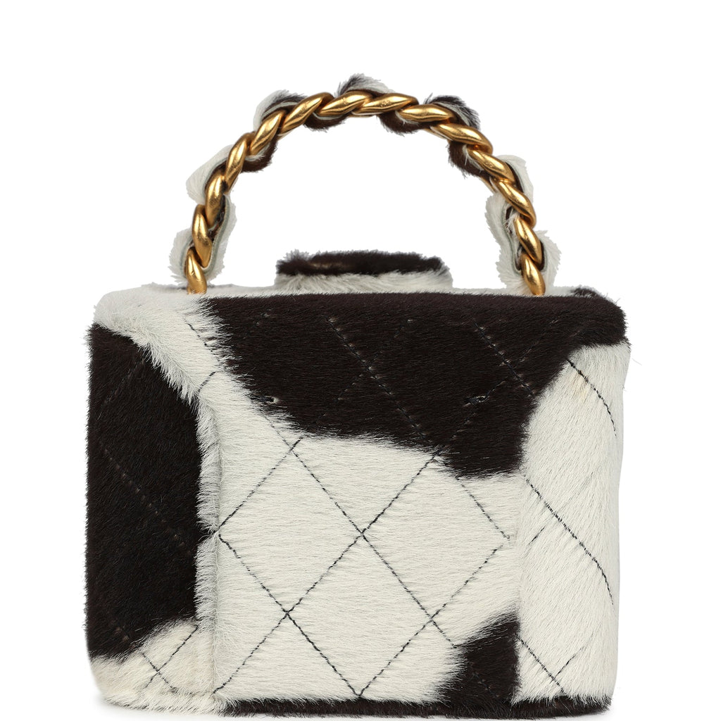 Vintage Chanel Square Vanity Box Brown and White Cow Print Pony Hair Antique Gold Hardware - Image 5