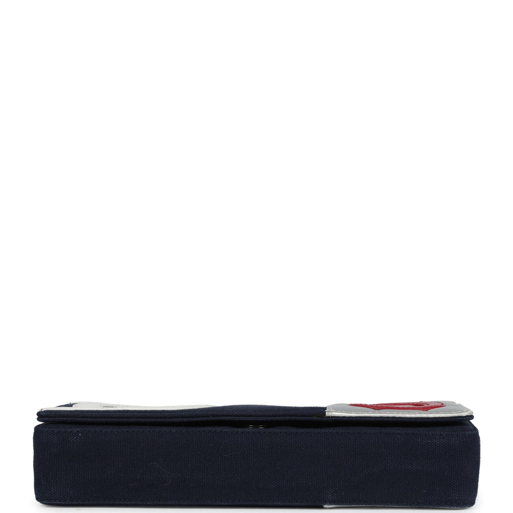 Vintage Chanel N0.5 Chain Shoulder Bag Navy, Silver, Red Canvas Silver Hardware - Image 7
