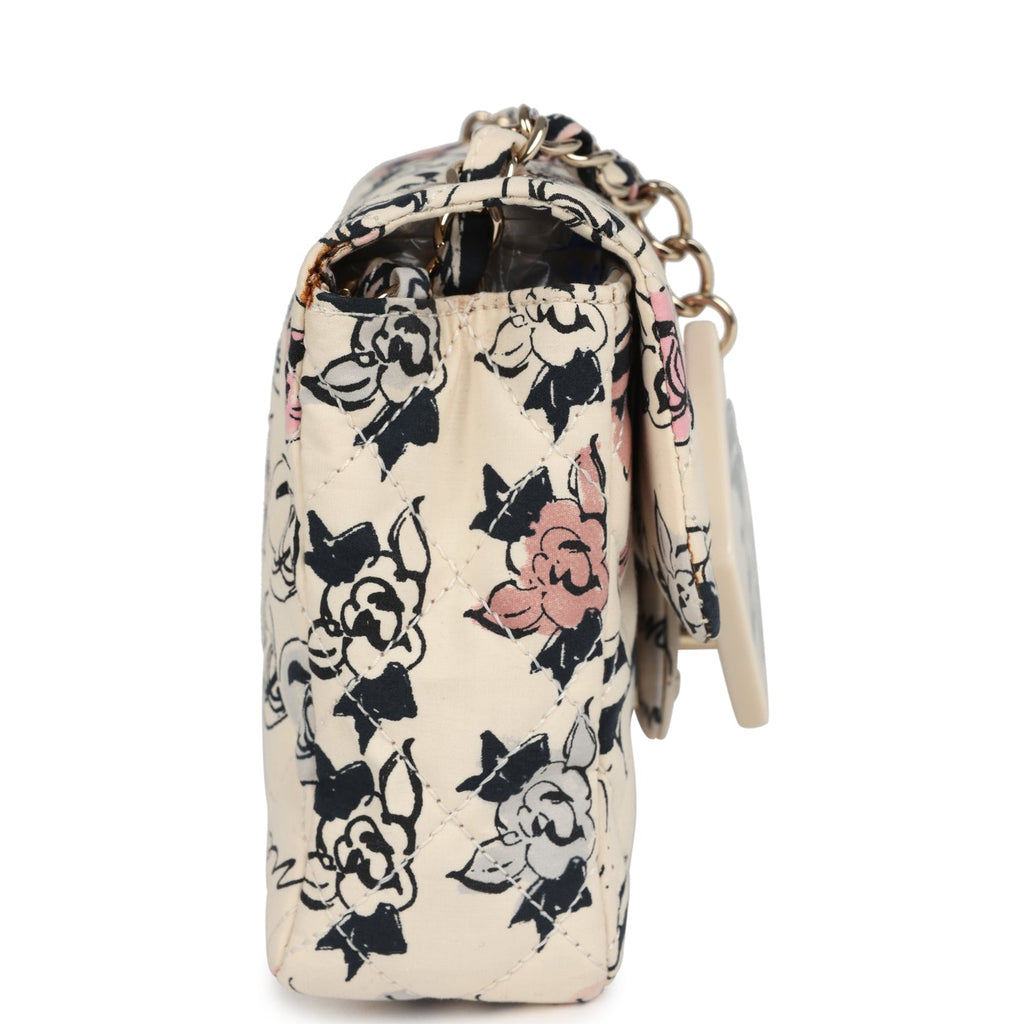 Vintage Chanel Mini Logo Square Flap Bag Light Pink Multi Printed Nylon Light Gold Hardware - Image 4