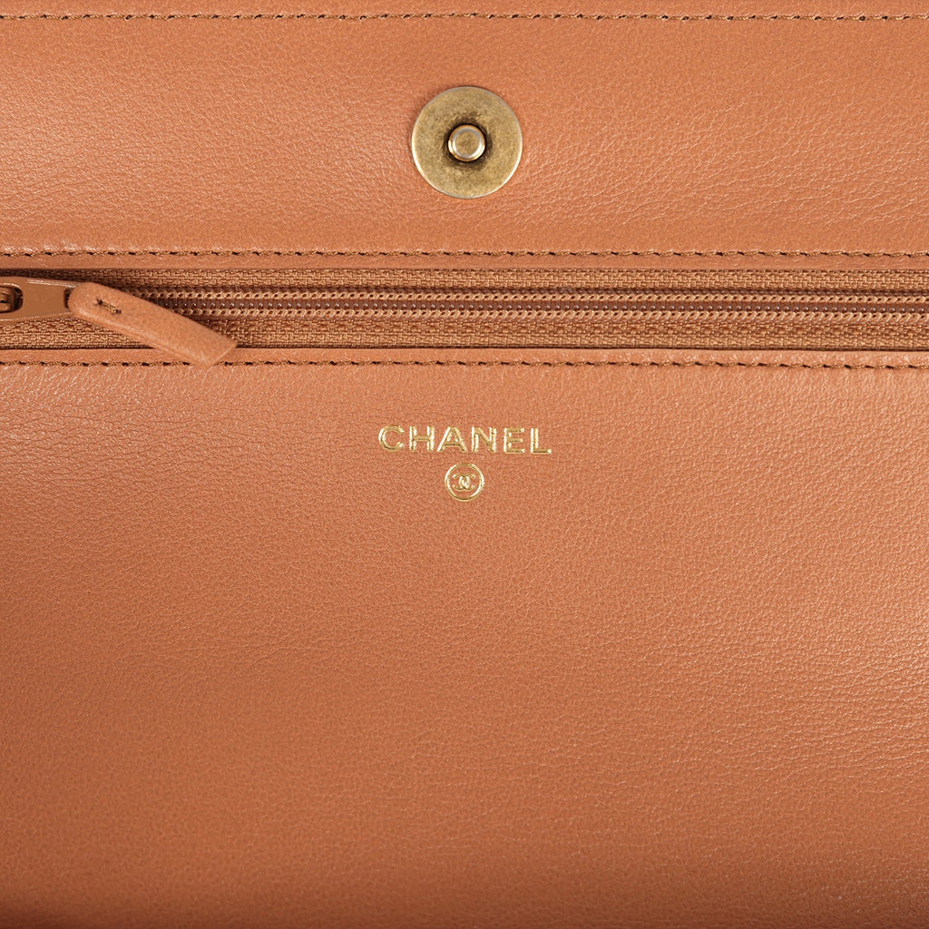 Chanel 19 Wallet On Chain WOC Brown Shiny Lambskin Mixed Metal Hardware - Image 9