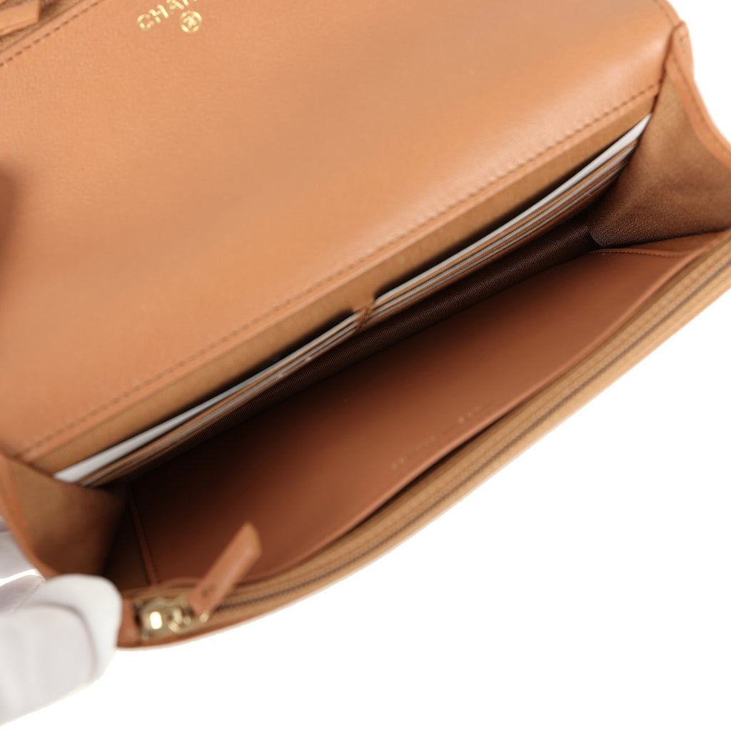 Chanel 19 Wallet On Chain WOC Brown Shiny Lambskin Mixed Metal Hardware - Image 10