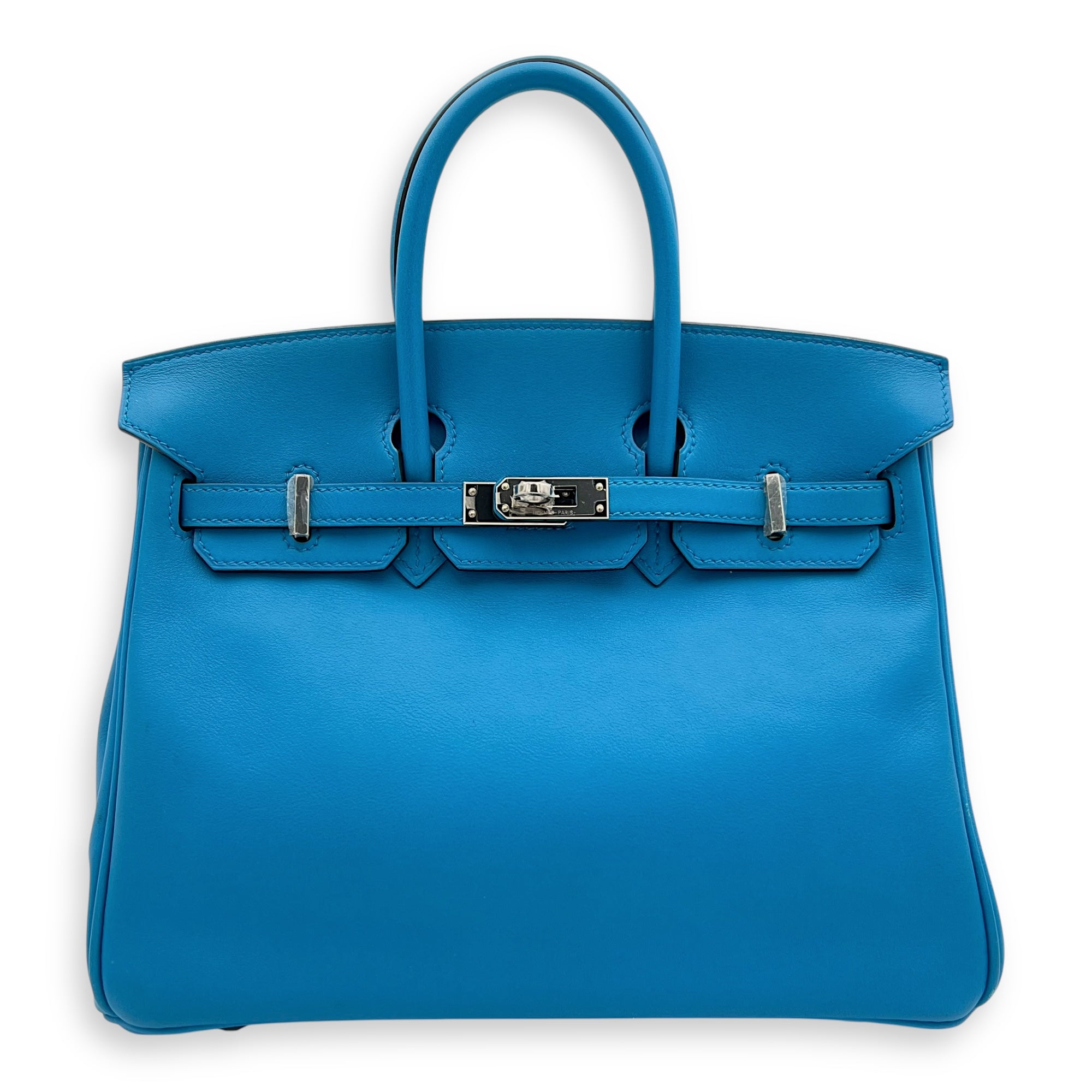 Birkin 25 Blue Zanzibar Top Handle Bag in Swift, Silver hardware