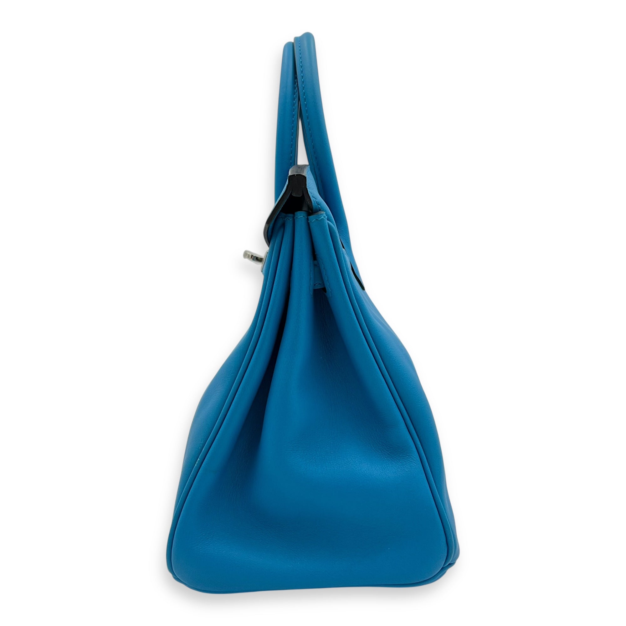 Birkin 25 Blue Zanzibar Top Handle Bag in Swift, Silver hardware - Image 5