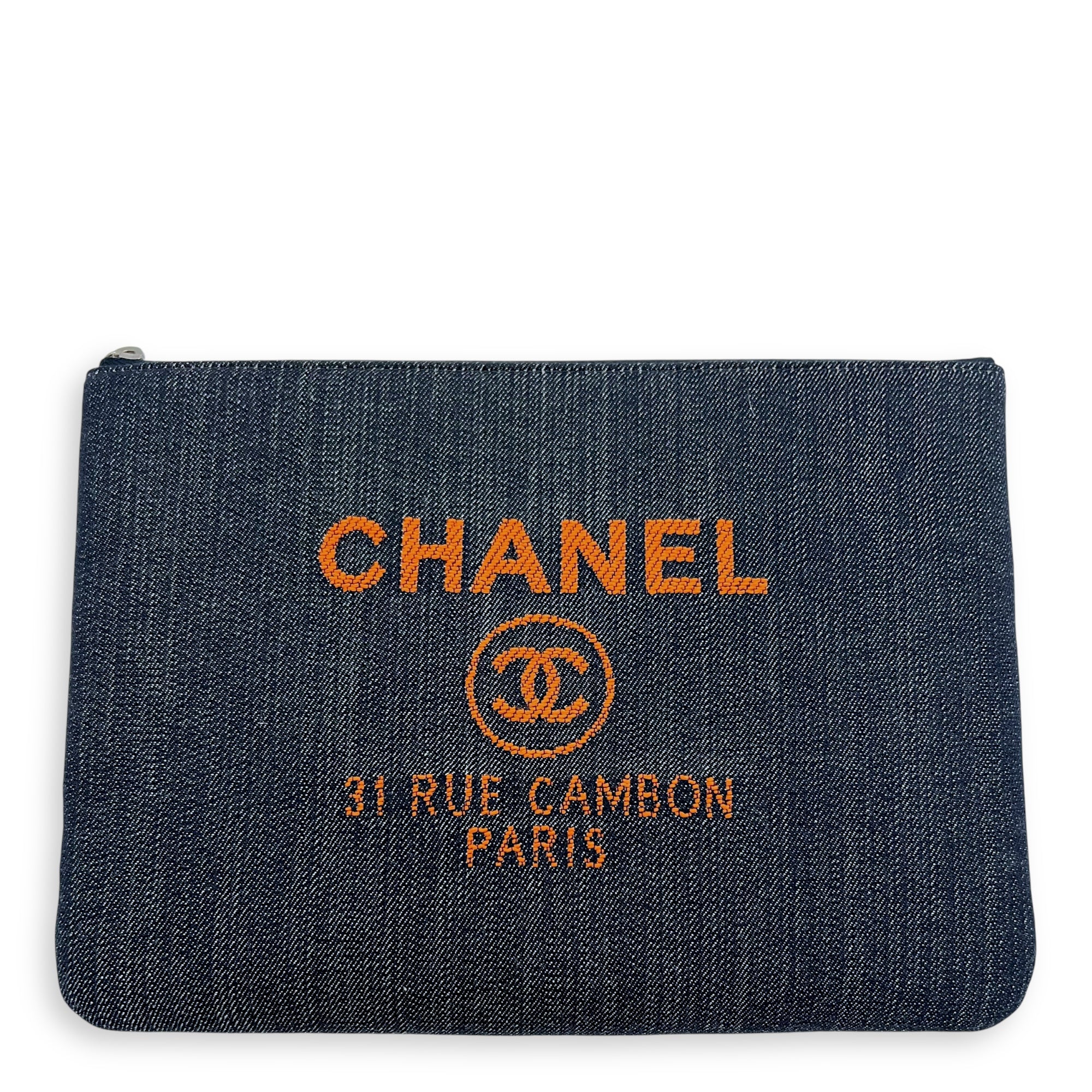 Deauville Pouch Blue in Denim, Silver hardware